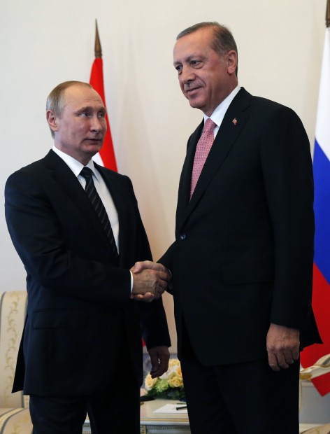 Turkish President Recep Tayyip Erdogan and Russian President Vladimir Putin meet in St. Petersburg